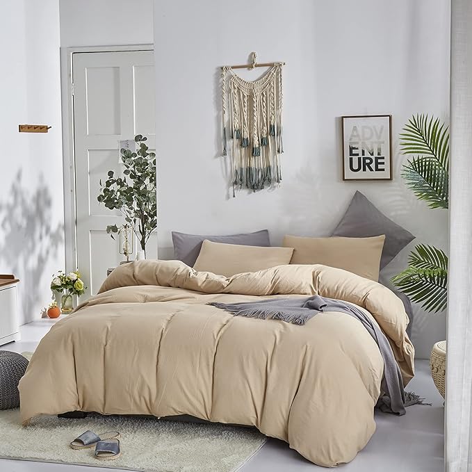 KAREVER Champagne Comforter Twin Deep Beige Bedding Set Lightweight Girls Soft Champagne Blanket Boys 3 PCs Durable Hotel Quality Comforter Set Twin