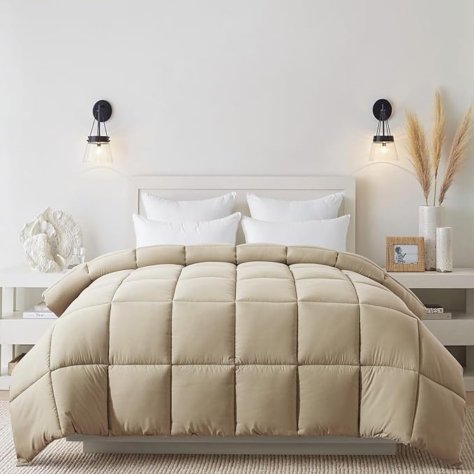 Cosybay Down Alternative Comforter (Beige, Queen) - Lightweight Soft Quilted Queen Size Bed Comforter - Duvet Insert with Corner Tabs -Summer Warm Fluffy, 88x92inches