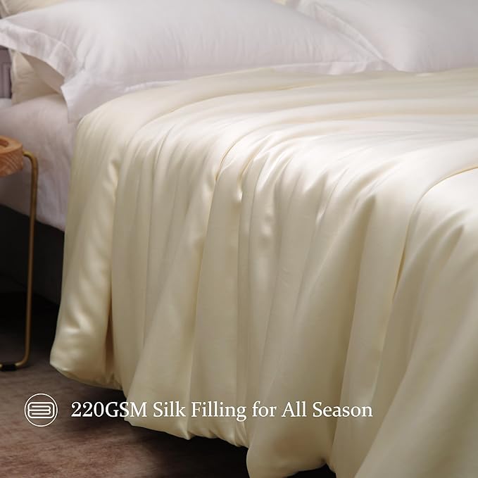 CUDDLE DREAMS Silk Filled Comforter for All Season, Detachable Tencel Duvet Cover for Easy Care, Naturally Breathable (Ivory, Twin)