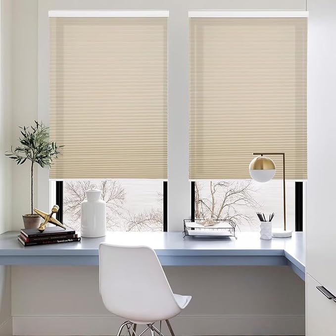 MYshade 1.5-Inch Cellular Cordless Light Filtering Shades,Thermal Insulating Noise Reducing Waterproof Blinds,Honeycomb Window Treatments for Indoor Light Control (Beige-27 W x 72" H)