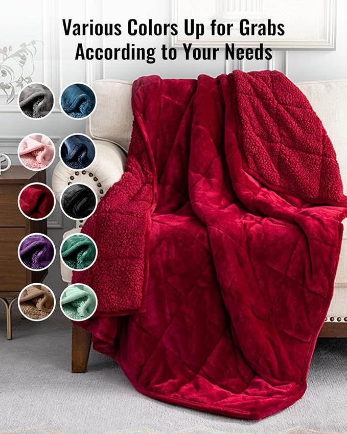 Uttermara Sherpa Fleece Weighted Blanket 15 lbs for Adult, Unicolor Ultra-Soft Fleece and Sherpa, Dual Sided Cozy Plush Blanket for Sofa Bed, 48 x 72 inches, Red