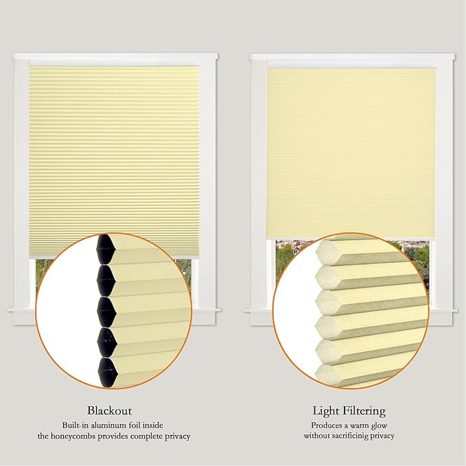 Persilux Light Filtering Cellular Shades Cordless Honeycomb Window Shades Bottom Up Dirt Proof Privacy Window Blinds for Windows, Bedroom and Living Room, Beige, 54" W x 72" H