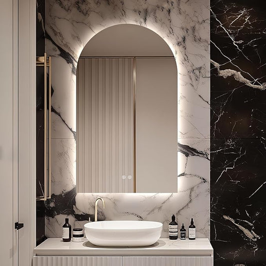 Arched LED Bathroom Mirror, 40"x24" Arch Framless Backlit Mirror with Lights Vanity Mirror for Makeup, Anti-Fog, Dimmable, 3-Color, Memory Function, IP65 Waterproof, UL Listed, Vertical