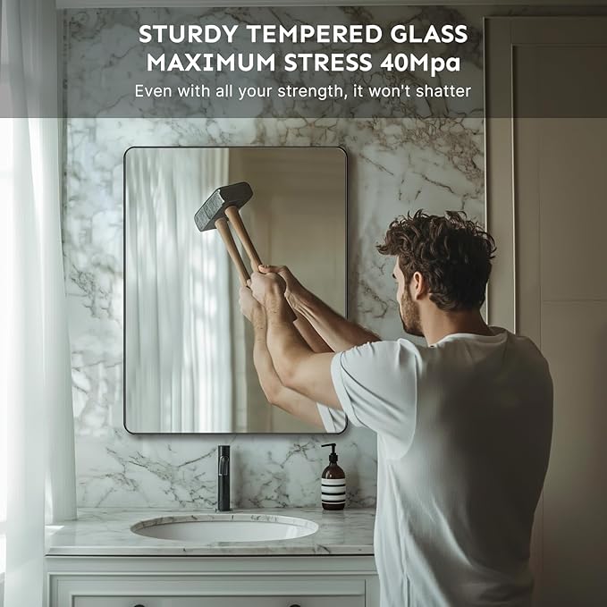 Kosmonia 36x24 Bathroom Vanity Mirror for Wall, Aluminum Framed, Farmhouse Rectangle, Anti-Rust, HD Reflection Anti-Desilvering, Distortion Free, Tempered and Shatter-Proof Wall Mounted Mirror, Black