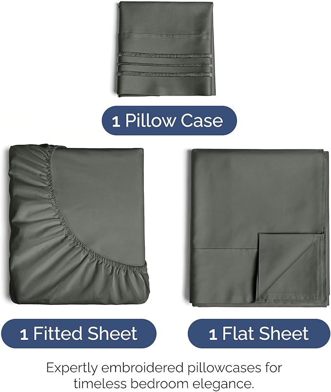 Twin Size 3-Piece Sheet Set - Extra Soft, Breathable & Cooling - Hotel Luxury Durable Bed Sheets - Deep Pockets, Easy-Fit & Wrinkle-Free - Dark Slate Grey Oeko-Tex