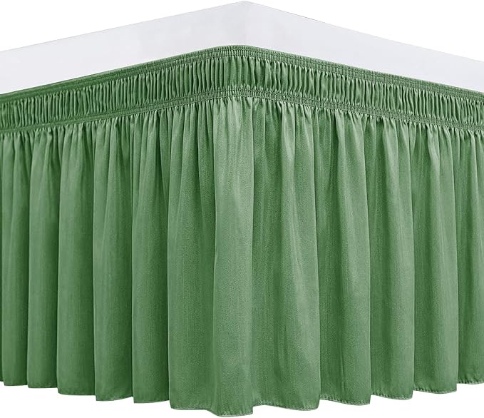 Biscaynebay Wrap Around Bed Skirts for Queen Beds 15" Drop, Sage Adjustable Elastic Dust Ruffles Easy Fit Wrinkle & Fade Resistant Silky Luxurious Fabric Machine Washable