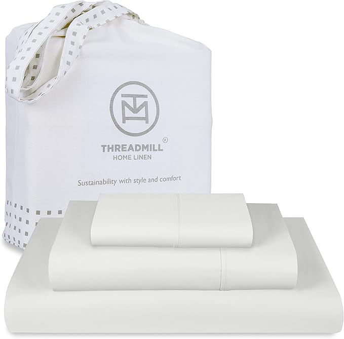 Threadmill Cotton Twin Sheets Set, 5 Star Hotel Quality Bed Sheets, 100% Cotton Sheets, 500 Thread Count, Deep Pocket, Snug Fit for Twin Mattress, Soft & Crisp 3 Piece Sheet Set, Light Grey