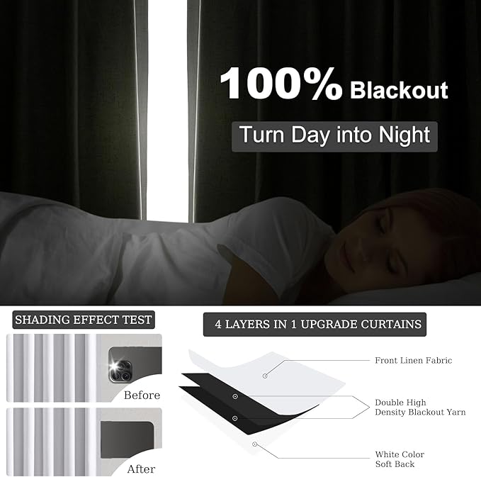 Topfinel White Extra Long Total Blackout Linen Curtains 108 Inches Long for Living Room Large Window with Hooks Rings, Pinch Pleated Cold Blocking Acoustic Heavy Ivory Track Curtains 2 Panels 9 FT