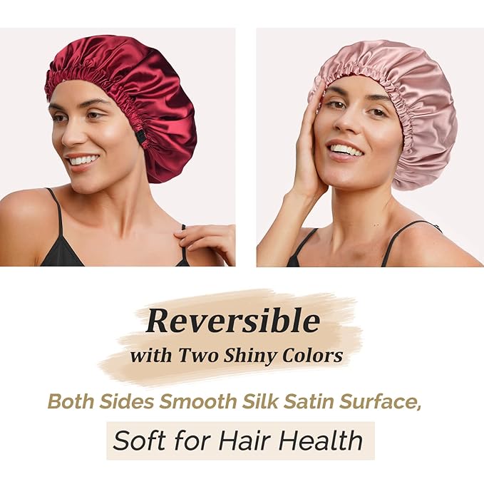 YANIBEST Adjustable Silk Bonnet Double Layer Satin Bonnet Hair Bonnet for Sleeping Bonnets for Women Hats Curly Natural Hair, Burgundy