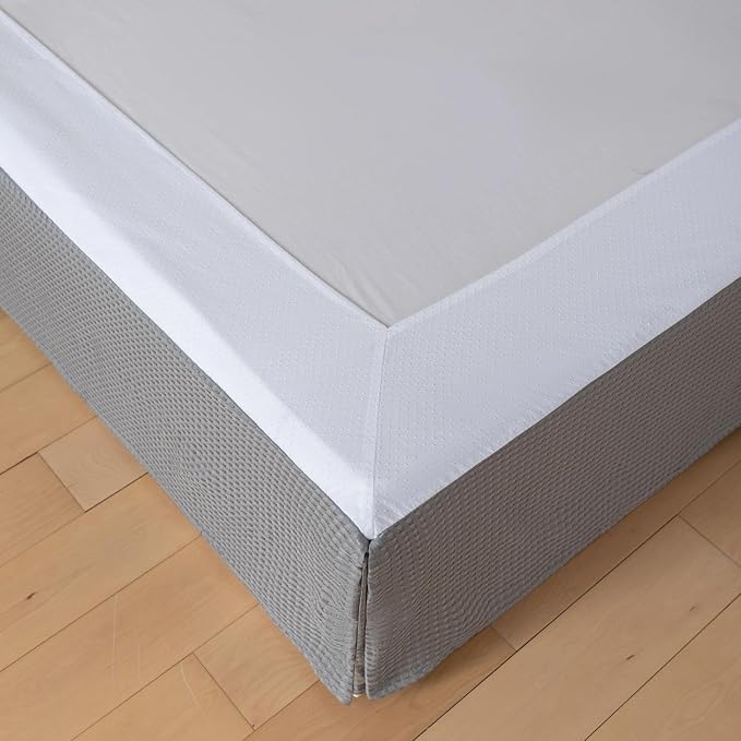 Twin Bed Skirt, Wrap Around Bed Skirt with Pleated Corner, 16 Inch Drop Pleated Waffle Weave Bedskirts, Anti-Slip, Microfiber, Grey, 16'' Twin