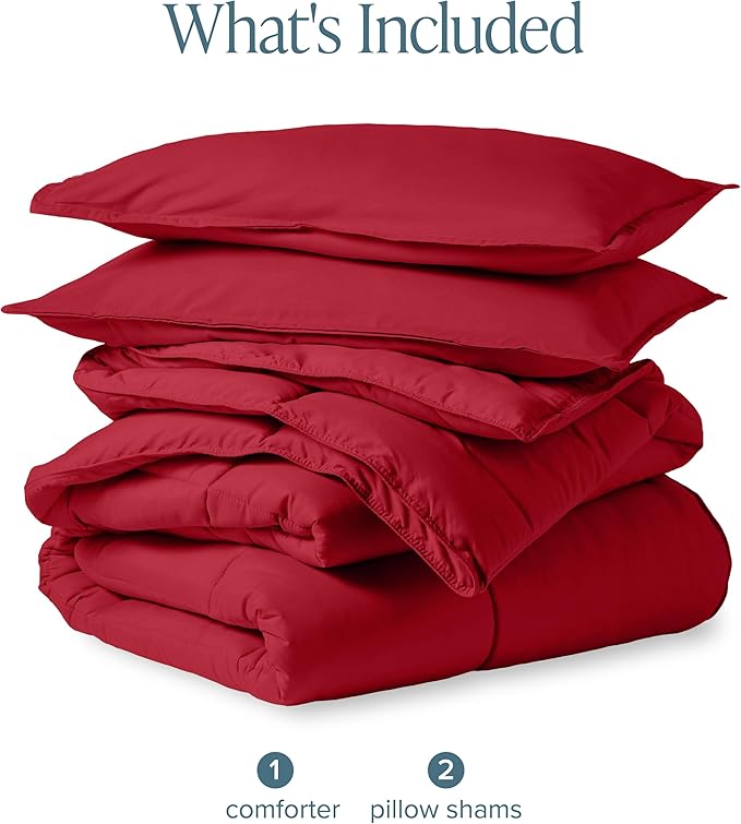 Bare Home Comforter Set - Oversized Queen Size - Ultra-Soft - Goose Down Alternative - Premium 1800 Series - All Season Warmth (Oversized Queen, Red)