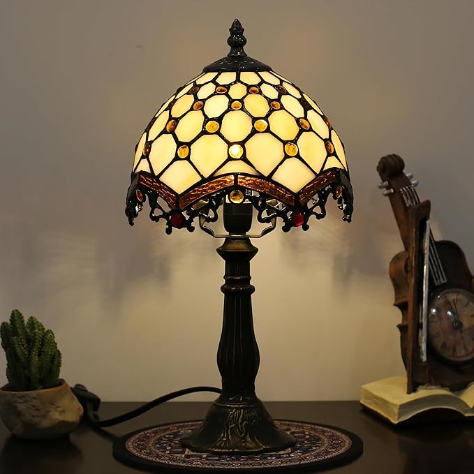 Stained Glass Table Lamp - 8-inch Vintage Stained Glass Lamp, Suitable for Bedroom Bedside, Living Room Night Light, and Home Office mini Table lamp