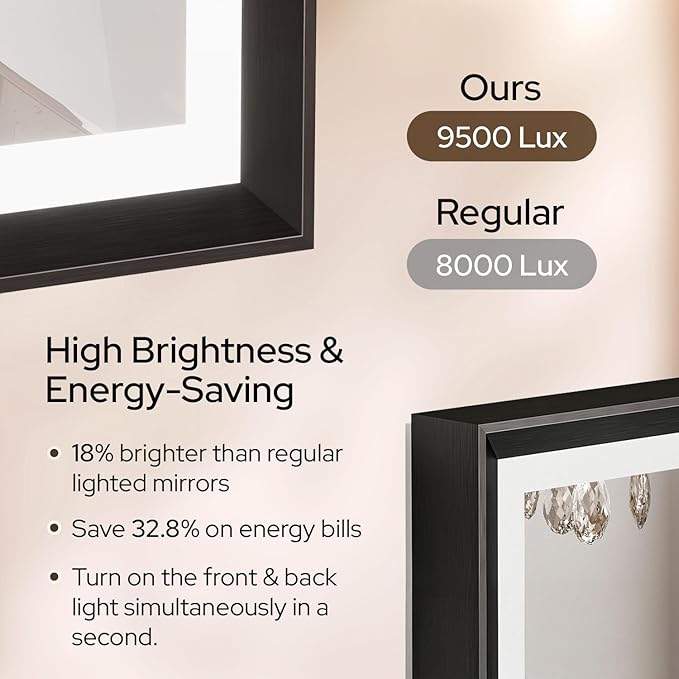 40 x 30 Black LED Bathroom Mirror – Frontlit & Backlit Vanity Mirror with Anti-Fog & Shatter Proof Features, Aluminium Frame, Tempered Glass Mirror with 3 Colour Lights - Perfect for Bathrooms