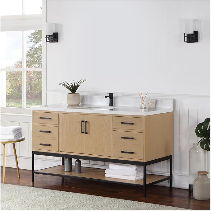 Wildy 60" Single Bathroom Vanity Set in Black Oak Without Mirror