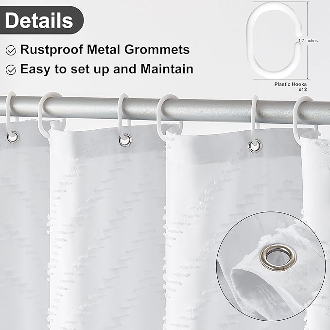 Stall Shower Curtain 36x72 White Fabric Shower Curtain Stall Size Cloth Shower Curtains Tufted Chevron Striped Textured Modern Farmhouse Minimalist for Bathroom Decor