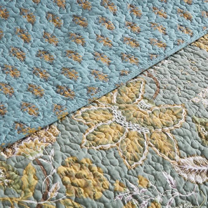 Cotton Bedspread Bedding Coverlet Quilt Sets, Reversible Vintage Branch Floral Bedspread comforters, (Rustic Sage Green Floral Pattern, Queen Size)