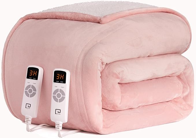 EHEYCIGA Heated Blanket Electric Queen Size - 9 Heating Levels, 10 Hour Auto Off, Soft Cozy Sherpa, Dual Control, 84 x 90 Inches
