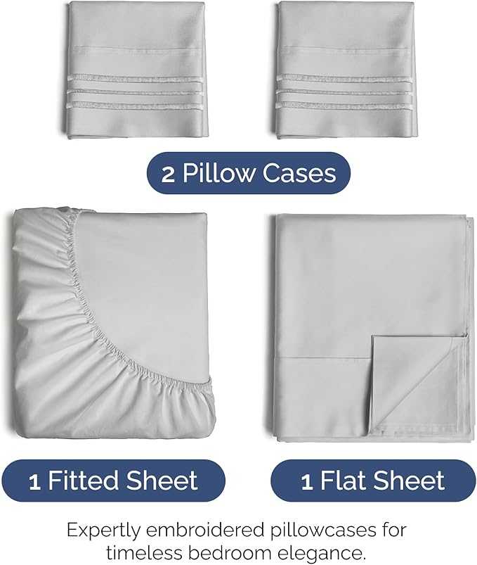 Cal King 4-Piece Sheet Set - Extra Soft, Breathable & Cooling - Hotel Luxury Durable Bed Sheets - Deep Pockets, Easy-Fit, Wrinkle-Free in Soft Grey Oeko-Tex