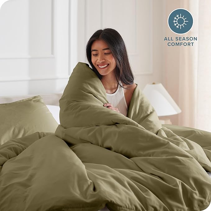 Bare Home Bedding Duvet Cover California King Size - Premium 1800 Super Soft Collection - Lightweight, Cooling - Soft Breathable Bedding Duvet Cover (Cal King, Olive)