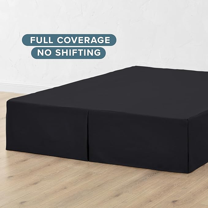 Bare Home Queen Bed Skirt - 15-Inch Tailored Drop Easy Fit - Bed Skirt for Beds - Center & Corner Pleats (Queen, Black)