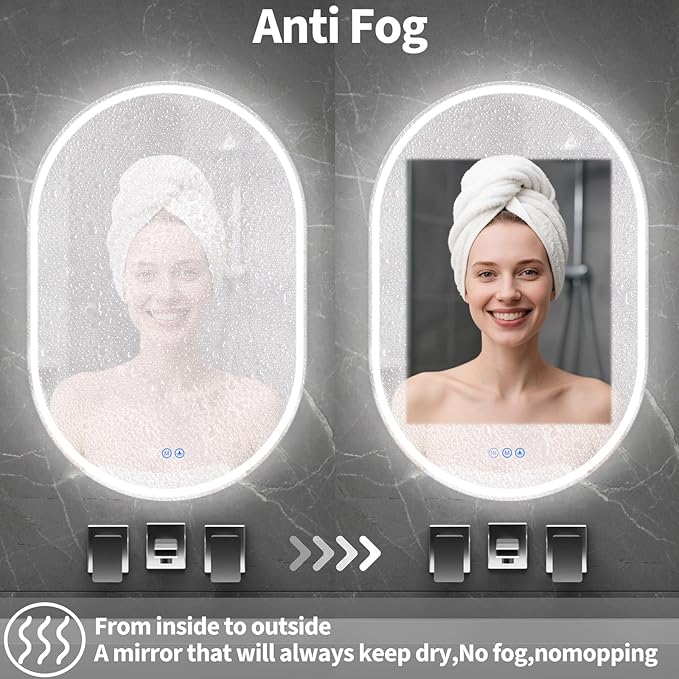 Bathroom Mirror 28"x48" LED Bathroom Mirror with Lights, Anti-Fog, Dimmable Oval Mirrors with Front Light and Backlit, Modern Farmhouse Wall Mounted Mirror for Decorative