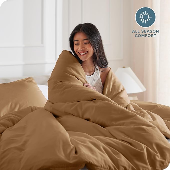 Bare Home Bedding Duvet Cover Queen Size - Premium 1800 Super Soft Collection - Lightweight, Cooling - Soft Breathable Bedding Duvet Cover (Queen, Caramel)