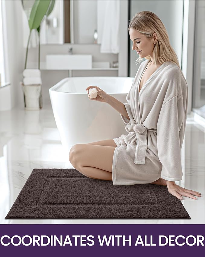 DEXI Bathroom Rugs 32x20, Washable Non Slip Bath Mat for Shower Floor, Absorbent Quick Dry Bathmat with Rubber Backing, Ultra Soft Plush Carpet for Tub, Brown