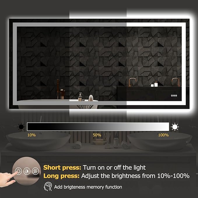 72X36 LED Bathroom Mirror with Lights, Anti-Fog, Dimmable, Backlit + Front Lit, Smart Bathroom Vanity Mirror, Memory Function, Shatterproof, Tempered Glass (Horizontal/Vertical)