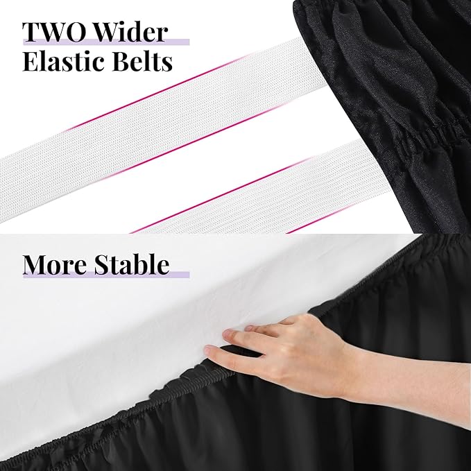 RIMELA Black Bed Skirt Twin Size 15 Inch Drop, Elastic Bed Skirting for Bed Base and Frame, Bedding Dust Ruffle Easy to Install, Lightweight Wrap Around Adjustable Bedskirt
