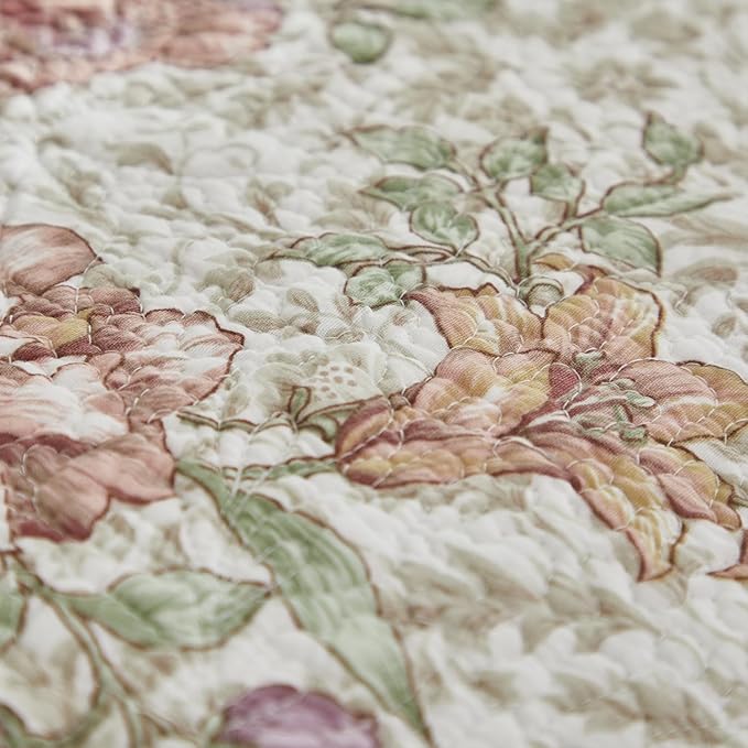Brandeam Queen Size Quilt Set Cotton Pink Floral Quilts Country Rustic Patchwork Quilts Lightweight Summer Bedspread 3-Piece