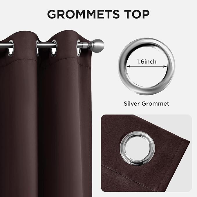 Joydeco Blackout Curtains 90 Inch Length 2 Panels Set, Thermal Insulated Long Curtains& Drapes 2 Burg, Room Darkening Grommet Drapes for Living Room Bedroom Window (W52 x L90 Inch, Chocolate)