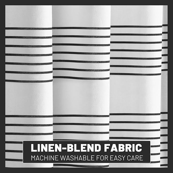 Awellife Black Boho Stripe Shower Curtain for Bathroom with Tassel 72 X 72 Farmhouse Cotton