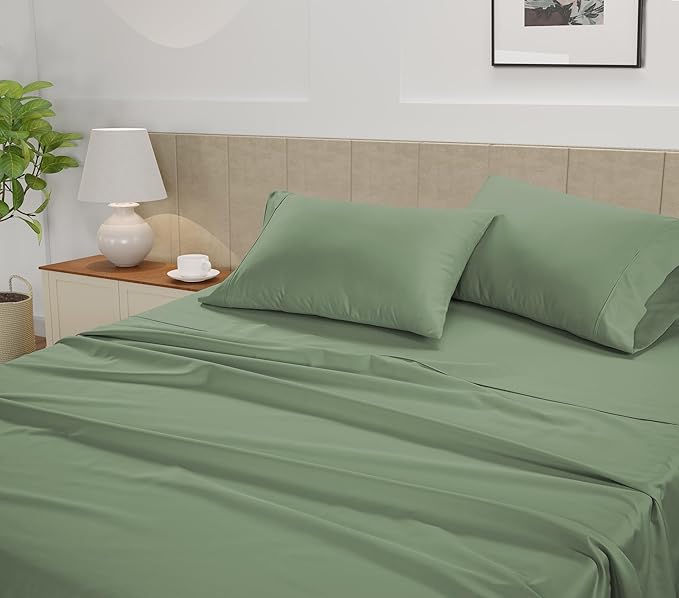 Lane Linen Queen Bed Sheet Set – 450 Thread Count Cooling Sheets Queen Size, 100% Cotton, Soft Comfort for Restful Sleep, Easy Machine Washable, Sateen Finish, Snug Fit 15" Deep Pocket – Iceberg Green