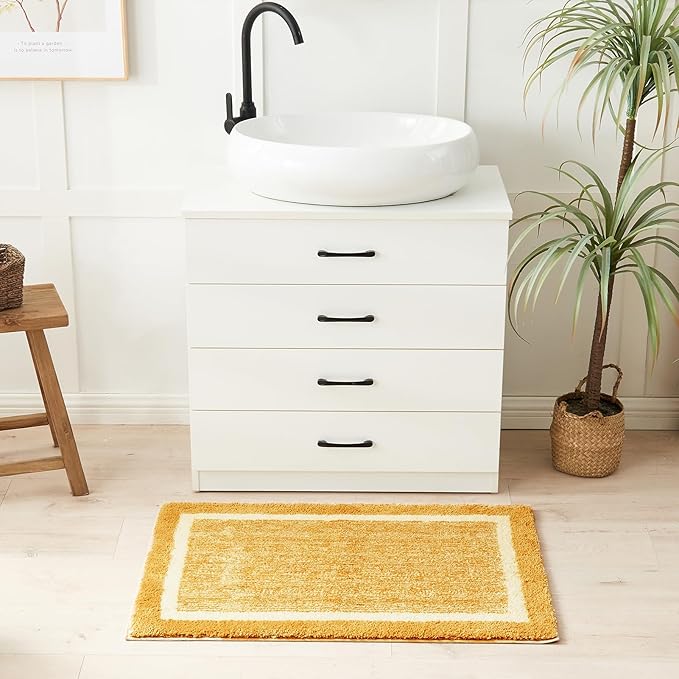 CozeCube Bath mats for Bathroom Non Slip, Fluffy Absorbent Microfiber Bath mat Washable, Aesthetic Bathroom Rugs, Long Harvest Gold Bath Runner, Harvest Gold, 59" x 24"
