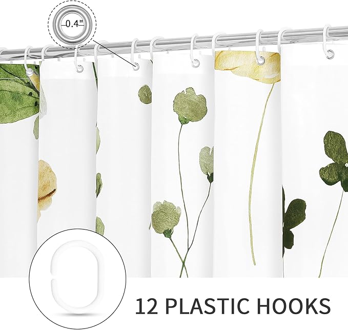 Gibelle Small Stall Shower Curtain 36 x 72, Narrow Half Watercolor Floral Fabric Shower Curtain, Olive Green Beige Flower Decorative Bathroom Shower Curtain Set with Hooks