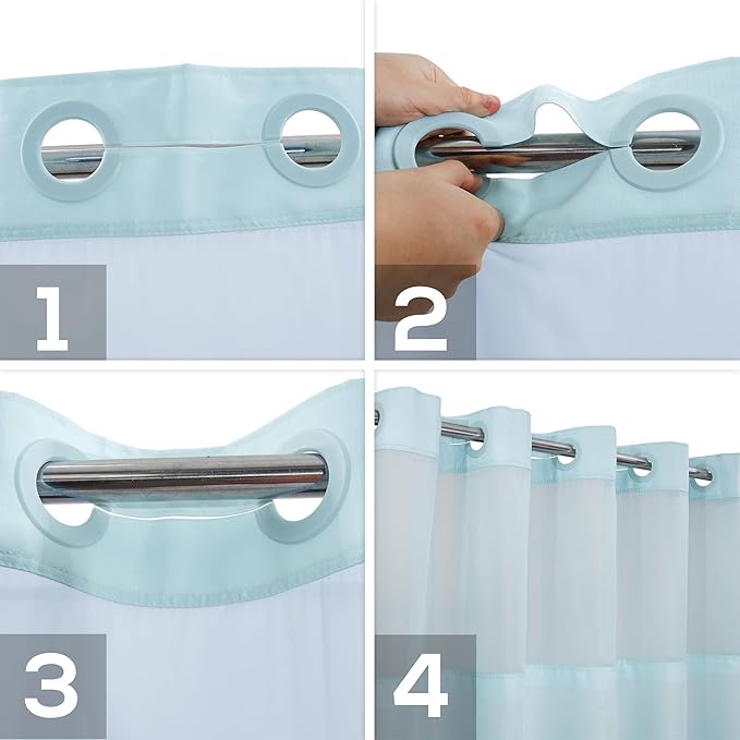 River Dream Extra Long No Hook Slub Textured Shower Curtain with Snap-in PEVA Liner Set - 71" x 86"(84"), Hotel Style with See Through Top Window, Blue Fabric Curtain & Waterproof Liner, Blue, 71x86
