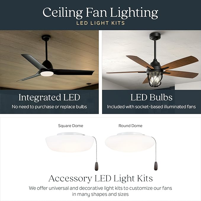 KICHLER 65 inch Gentry LED Ceiling Fan in Distressed Black with Reversible Blades, Extra Large