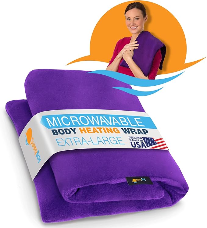 SunnyBay Extra Large Microwave Heating Pad, Microwavable Heavy Weighted Full Body Moist Cold Pack and Washable Fleece Cover, 10x24 Inches, 2.8 lbs, Made in USA, Purple