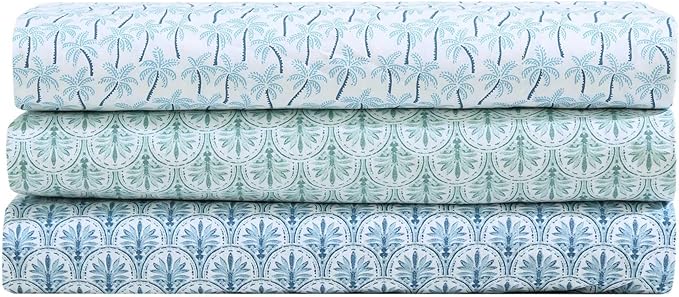 Tommy Bahama - King Sheet Set, Super Soft Cotton Percale Bedding with Matching Shams, Tropical Bedding Set, Oeko-Tex Certified (Palmtastic Blue, King)