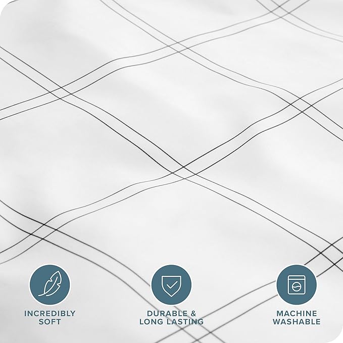 Bare Home Duvet Cover - Oversized Queen Size Bedding Set - Premium 1800 Super Soft Collection - Lightweight, Cooling - Soft Breathable Duvet Cover (Oversized Queen, Modern Plaid - White/Grey)