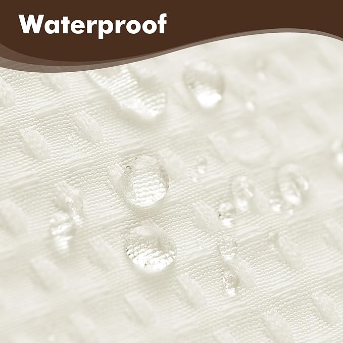 Barossa Design Extra Long Fabric Waffle Weave Shower Curtain 84 inch Height, Hotel Luxury Spa, Water Repellent, 230gsm Heavy Duty, Machine Washable, Cream Pique Pattern, 71x84