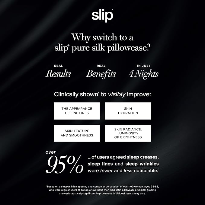 slip The Original Queen Pure Silk Pillow Case - 100% Pure 22 Momme Mulberry Silk - Queen Size Standard Pillow Case - Anti-Aging, Anti-BedHead, Anti-Sleep Crease, Black (20" x 30")