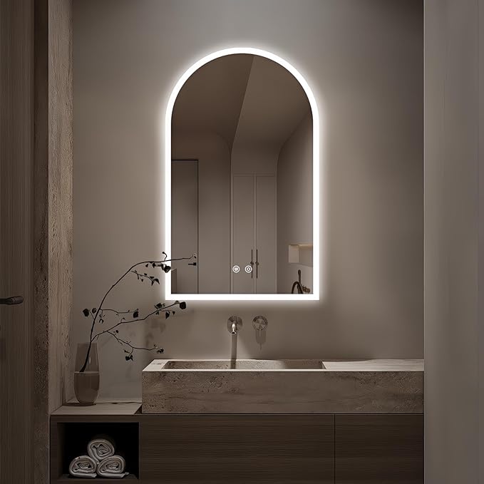 Niccy Arched LED Bathroom Mirror, 40"x24" Arch Frameless Frontlit & Backlit Mirrors for Wall, Arched Lighted Vanity Mirrors with Memory Function for Bathroom Bedroom, Defogger 3 Color, Explosion-Proof