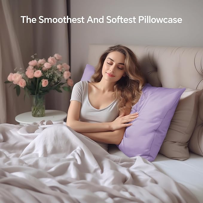INFIIXSO Mulberry Silk Pillowcase for Hair and Skin, Silk Pillow Cases Queen Size Set of 2 with Hidden Zipper 20"x30", Ultra Smooth and Soft Cooling Pillow Cases for Hot Sleepers(Lavender, 2 Pack)