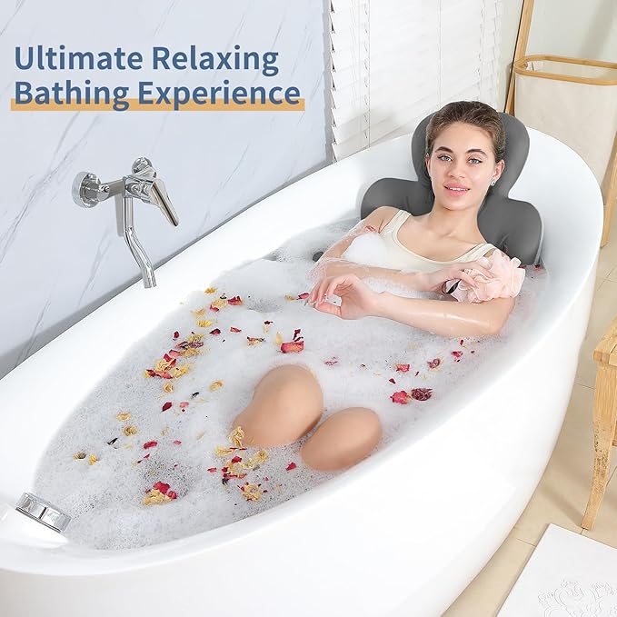 Bath Cushion, Full Body Bathtub Pillow with 160 Suction Cups, Bath Mat for Head and Neck Support, with Laundry Bag (Dark Gray, 51.2" x 16.2")
