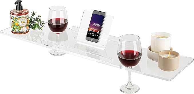 40" Supreme Plus- Luxury Bathtub Tray Caddy- 3/8" Thick, Clear Bath Tub Tray Table for 1 or 2 Bathers, Acrylic Bathtub Caddy, iPad and 2 Wine Glass Holders (Supreme Plus, 40")