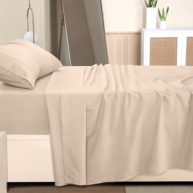 Utopia Bedding Twin Sheet Set – 3 Piece Bed Sheets for Twin Size Bed, Soft and Breathable Microfiber, Includes 1 Fitted Sheet, 1 Flat Sheet and 1 Pillowcase (Beige)