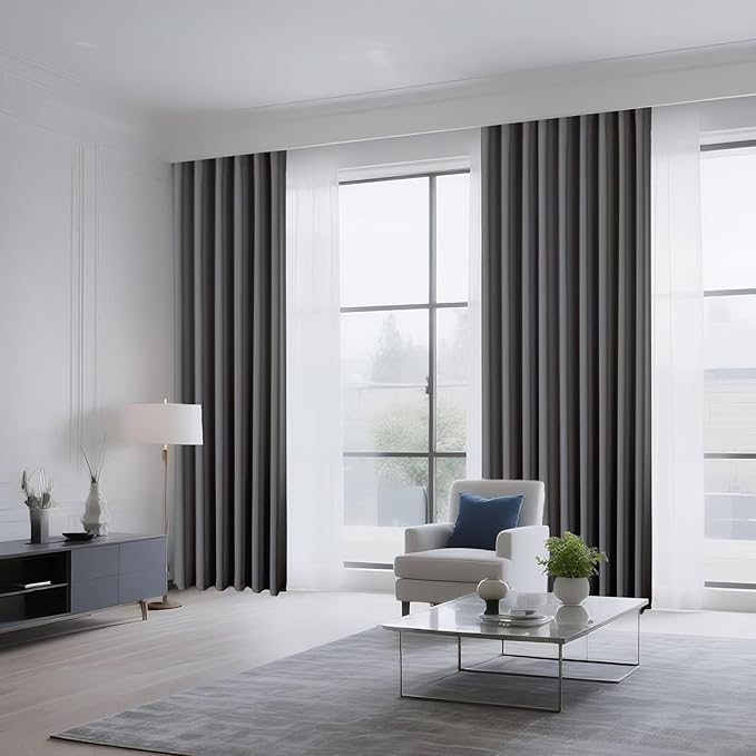CUCRAF Light Grey Blackout Curtains 63 inch Length 2 Panels Set, Rod Pocket Room Darkening Drapes for Bedroom Living Room, Insulated Thermal Light Blocking Window Curtain (W52 x L63 Inch)