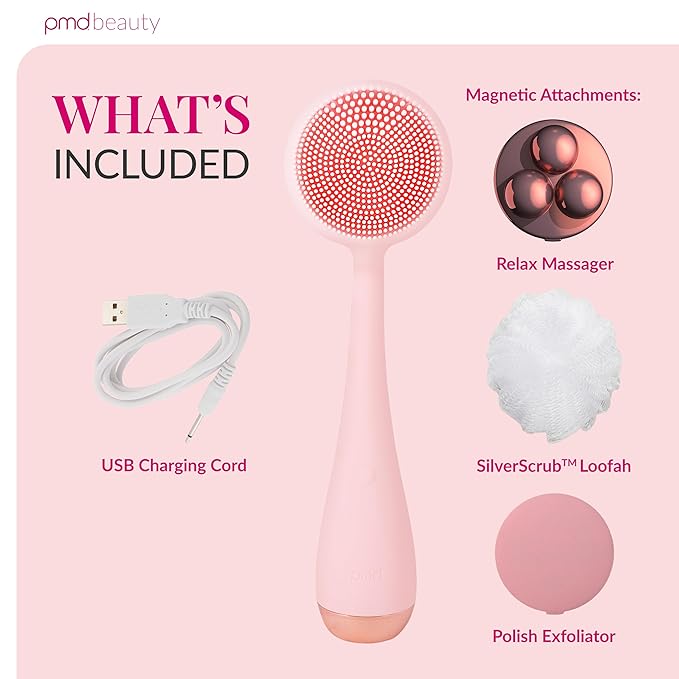 PMD Clean Body - Smart Body Cleansing Device with Silicone Brush & Three Interchangeable Attachments - Waterproof - SonicGlow Vibration - Cleanse, Exfoliate, & Massage Body