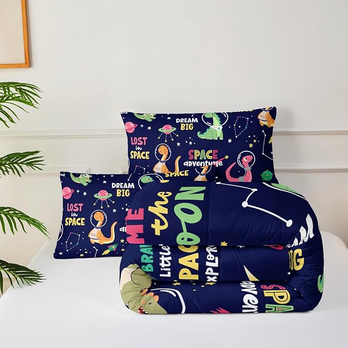 Dinosaurs in Space Full Comforter Set，Full Size Bedding Set for Boys Dinosaurs，with 1 Comforter with 2 Pillow Case
